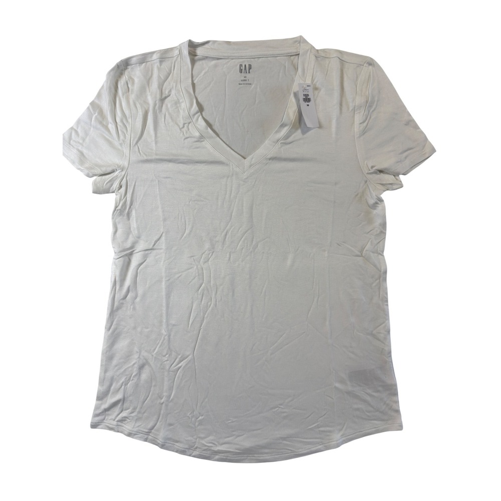 Gap Luxe T-Shirt Women XS White V-Neck Short Sleeve Lightweight Basic Tee